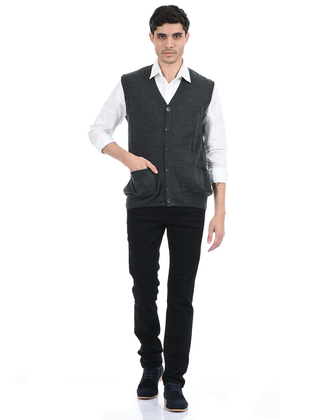 Cloak & Decker by Monte Carlo Men Dark Grey Cardigan